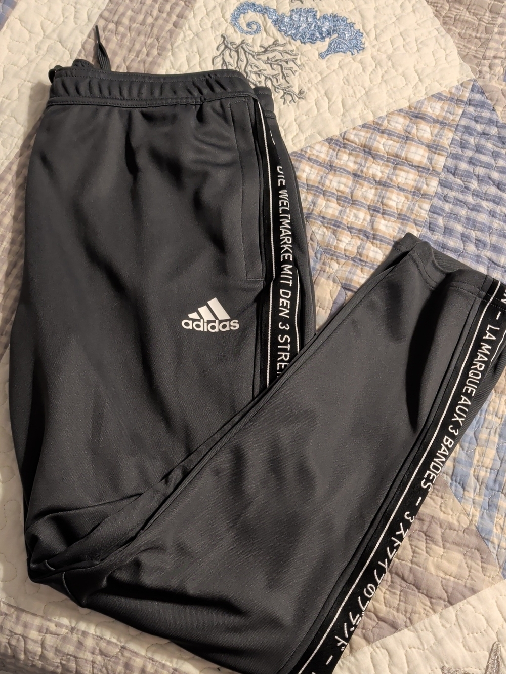 Adidas Mens Dark Green Joggers with White Logo & Side Script